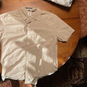 Volcom button down tan shirt